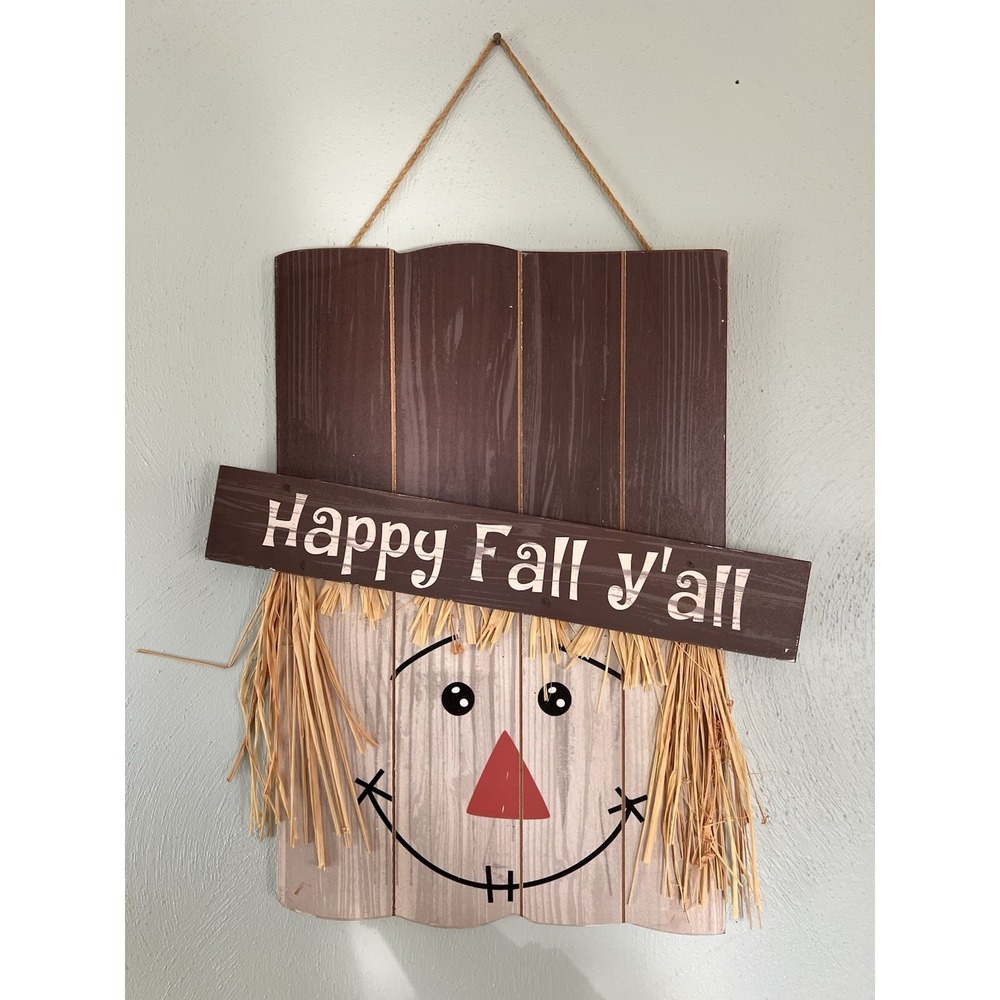 Happy Fall Y'all‎ Scarecrow Door Wall Hanging Sign Rope Autumn Decor